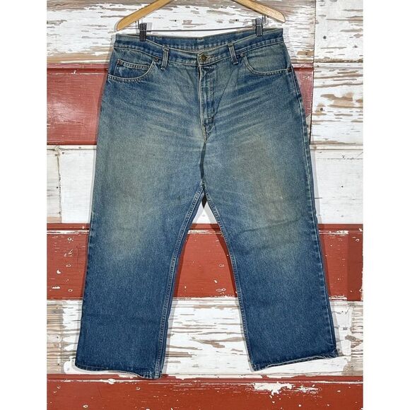 37w 80s Plain Pockets Straight Wide Leg Jeans - Picture 5 of 12